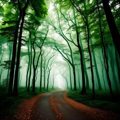 Serene Path Through The Green Forest Nature Landscape