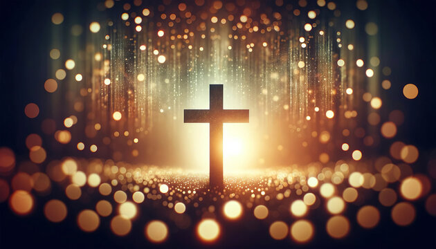 Christmas Cross of Faith and Celebration with Christian Wood Cross against Blurred Bokeh Stars Background - Powered by Adobe