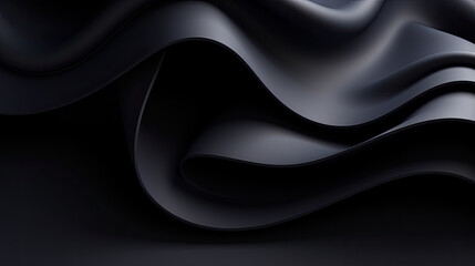 Minimalistic black dynamic background with wavy lines, abstract dark geometric shape from paper with soft shadows background, top view, flat lay