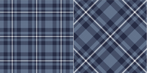 Vector checkered pattern or plaid pattern in dark blue, blue and white. Tartan, textured seamless plat for flannel shirts, duvet covers, other autumn winter textile mills. Vector Format
