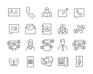 Business Contact Icons - Vector Line. Editable Stroke.