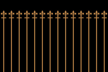 Ornate of vintage style pattern. Design royal of vertical stripes gold on black background. Design print for textile, trellis, railling, architecture, interior, fence, textile, wallpaper. Set 209