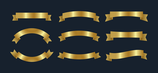 set of gold banner label ribbons elements