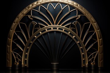 Obraz premium Black and Gold Arch Against a Black Background Generative AI