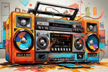 Fototapeta premium Boombox 80's style Generative AI