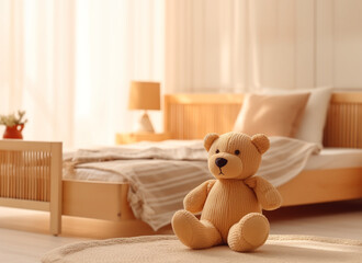 Children's bed with toy bear in bedroom