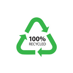 Obraz premium 100 recycled arrows sign vector illustration isolated on white background