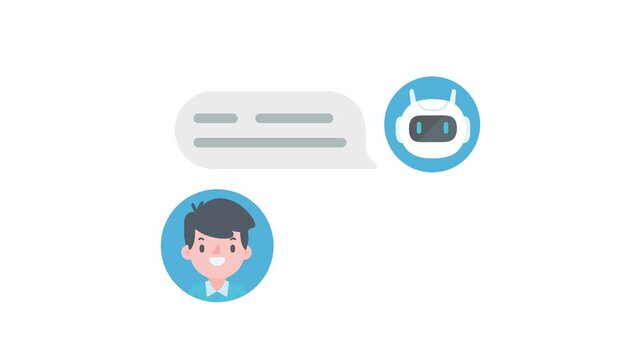 Man with message box talking to intelligent AI robot. Automatic chat response concept.
