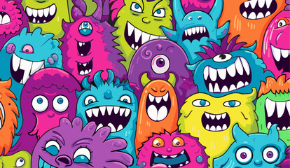 Doodle cute colorful Monsters seamless pattern for child prints, designs and coloring books.