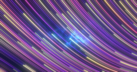 Abstract bright blue purple glowing flying waves from twisted lines energy magical background