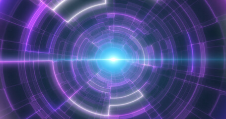 Purple energy tunnel with glowing bright electric magic lines scientific futuristic hi-tech abstract background