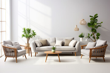 Decorating the living room in the apartment with sofas and armchairs with plant pots adds to the natural atmosphere.