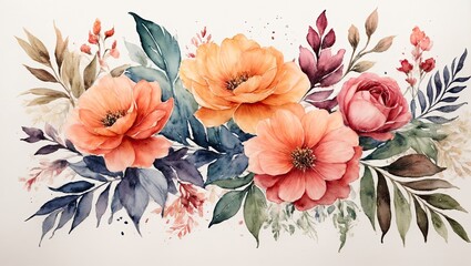 "Floral Harmony: Modern European Ink Watercolors