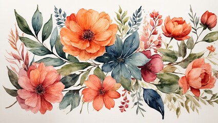 "Floral Harmony: Modern European Ink Watercolors