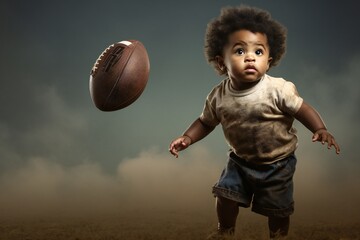 Adorable african american baby boy in the garden with american football ball - Powered by Adobe