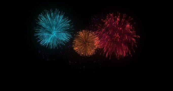 VFX fireworks. Colorful fireworks isolated on black background
