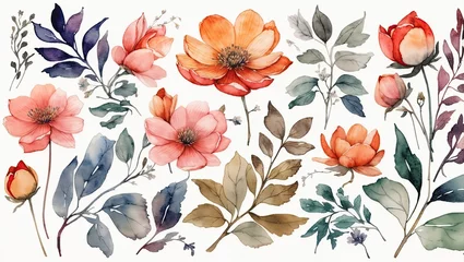 Tuinposter "Floral Harmony: Modern European Ink Watercolors © NafisaNajmin