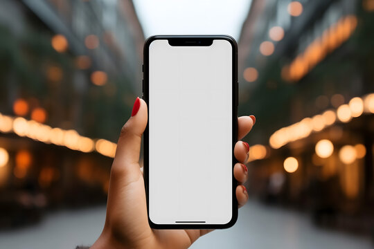 person holding smartphone mockup, white screen iphone mockup