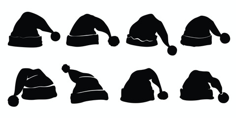 Santa hats silhouette set. Santa hat icons set. Vector illustration
