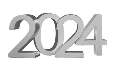 Happy new year inscription 2024 holiday isolated on transparent background. Gold numeral 2024 decoration. 3d render