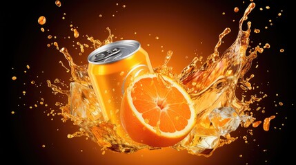 liquid orange soda drink splash illustration fresh juice, background healthy, yellow drop liquid orange soda drink splash - obrazy, fototapety, plakaty