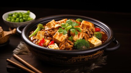 spicy vegetable chinese food mapo illustration sichuan cuisine, fry tofu, chili peppers spicy vegetable chinese food mapo