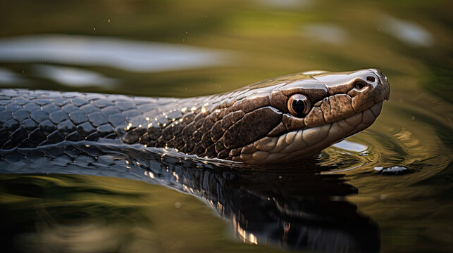Close up of a snake in water