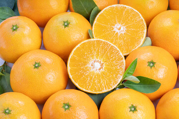 Fresh Orange fruit on white background, Japanese Ehime Orange with slices on white background.