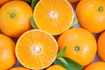 Fresh Orange fruit on white background, Japanese Ehime Orange with slices on white background.