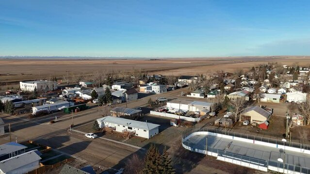 Aerial view of the small town of Champion, Alberta. 