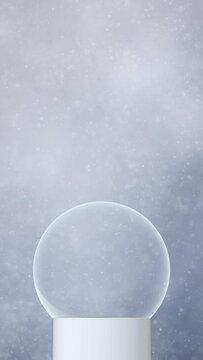 3d glass snow ball with snowfall loop vertical background.