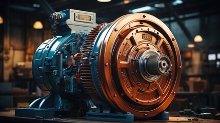 Asynchronous industrial electric motor for a chemical centrifugal pump in a manufacturing plant - obrazy, fototapety, plakaty