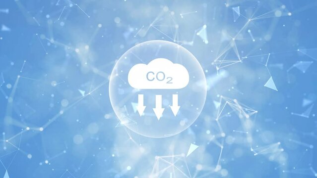 Carbon dioxide icon with arrows on digital blue loop background.