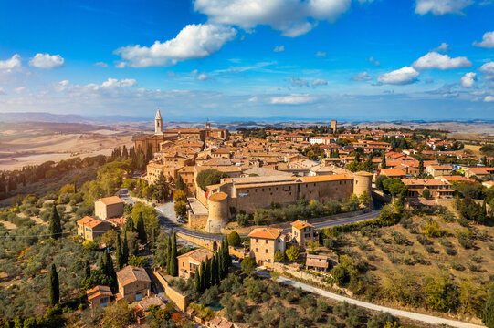 Pienza, a town in the province of Siena in Tuscany, Italy, Europe. Tuscany, Pienza italian medieval village. Siena, Italy. The small town of Pienza in Tuscany, Italy.