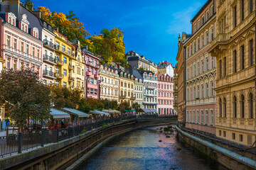 Fototapeta na wymiar Autumn view of old town of Karlovy Vary (Carlsbad), Czech Republic, Europe