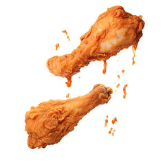 fried chicken drumsticks, crispy fried chicken pieces flying in the air - obrazy, fototapety, plakaty
