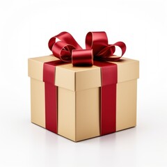 golden gift box with red ribbon