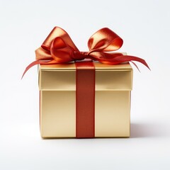 golden gift box with red ribbon