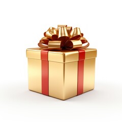 golden gift box with red ribbon