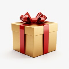 Obraz premium golden gift box with red ribbon