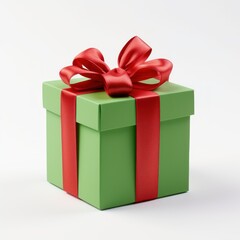 Obraz premium green gift box with red ribbon