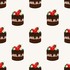 Delicious cakes, pastel colors, seamless background.