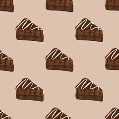 Delicious cakes, pastel colors, seamless background.