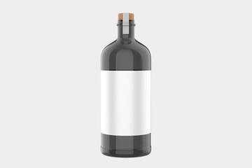 Glass Gin Bottle Mockup Isolated On White Background. 3d illustration
