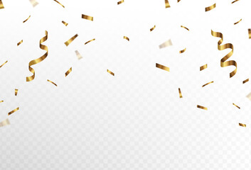 Confetti explosion on transparent background. Pieces of shiny golden paper flying and spreading. bright. vector illustration