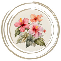 Watercolor picture of hibiscus flowers in a circle