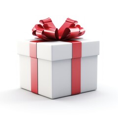 Obraz premium White gift box with red ribbon bow