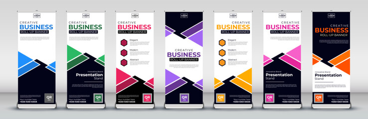 roll up Banner Design set for Street Business, events, presentations, meetings, annual events, exhibitions