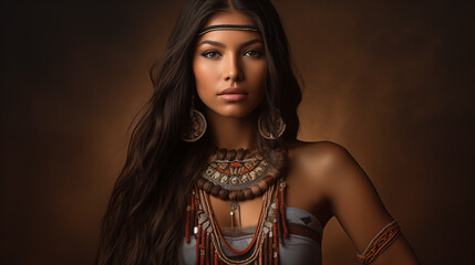 Portrait of a beautiful Native American woman - Generative AI
