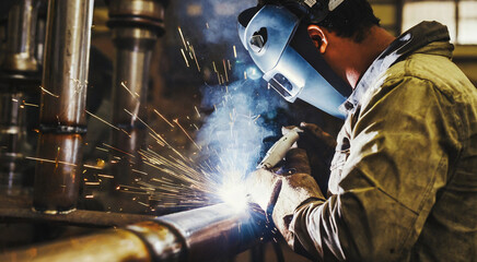 Precision welding process at a metal manufacturing facility.